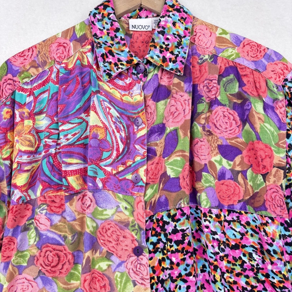 Nuovo‎ Rayon Blouse Womens M Patchwork Floral Paisley Boho Eclectic - Picture 3 of 9